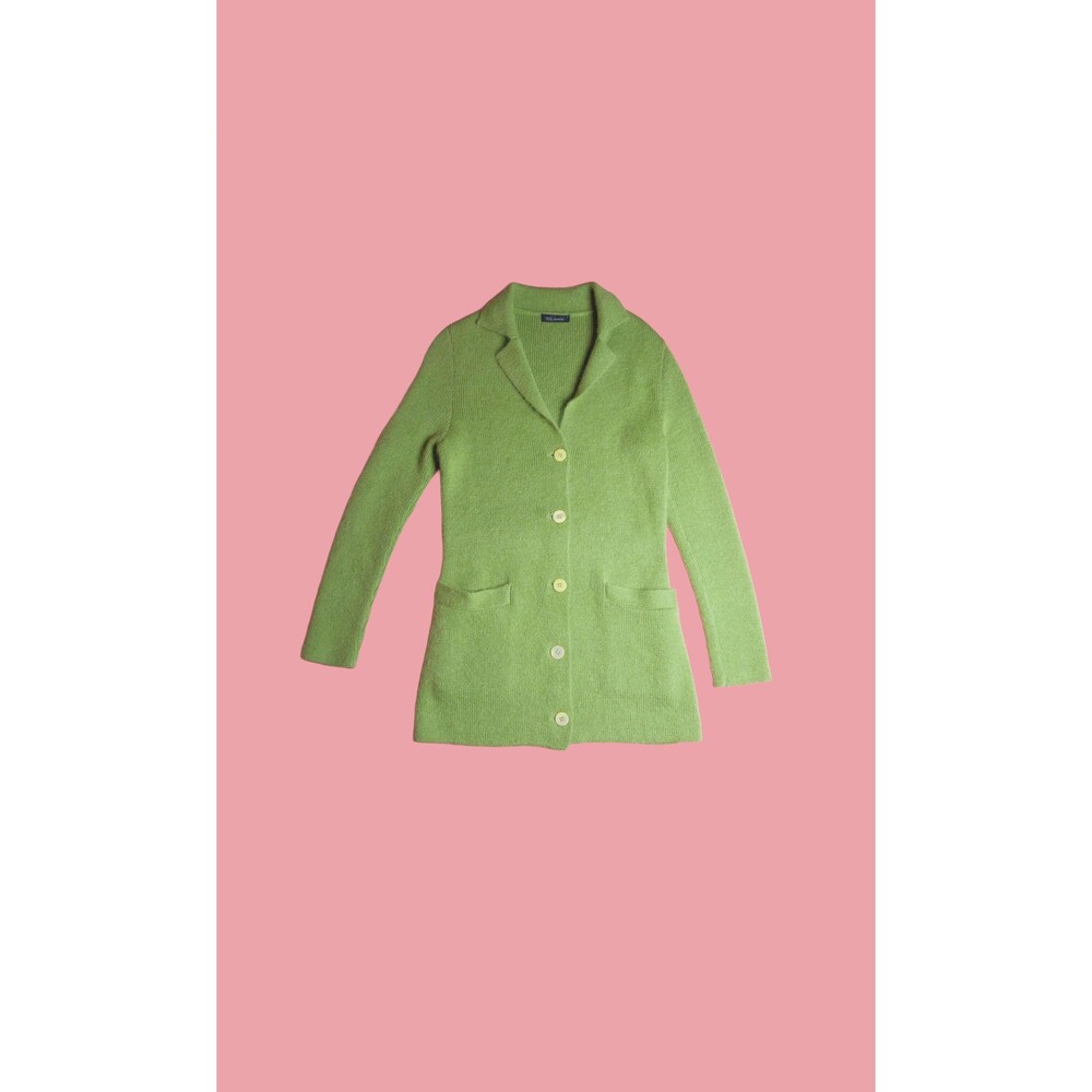 1990s SUI ANNA SUI Green Cardigan Wool Blend Sweater W/Shell Buttons. XS-S